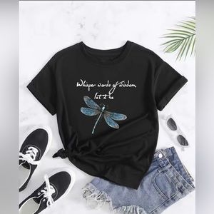 NWT Women’s short sleeve dragonfly “whisper words of wisdom let it be” Size L